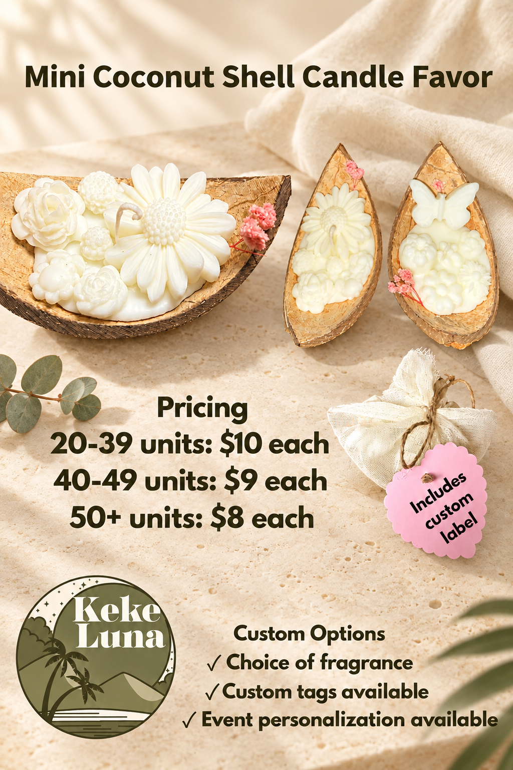 Keke Luna Party-Mini Coconut Shell Candle Favor