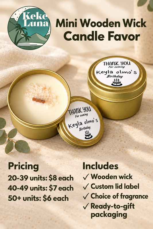 Keke Luna Party-Mini Wooden Wick Candle Favor